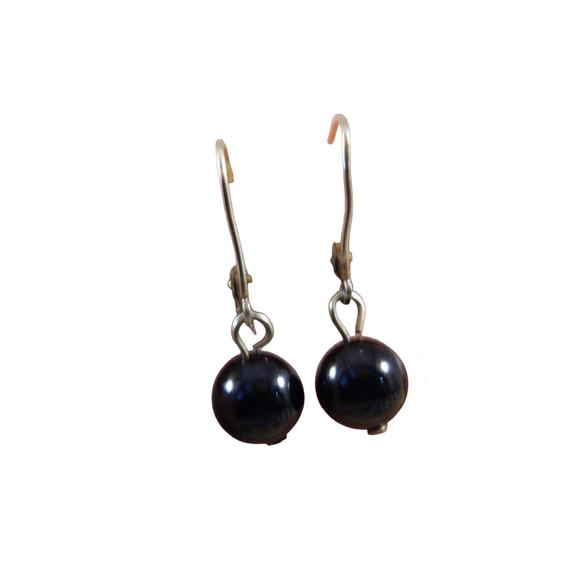 Onyx Gold Over Sterling Silver, Vintage Onyx Pearl Lever Back Earrings - Picture 1 of 7